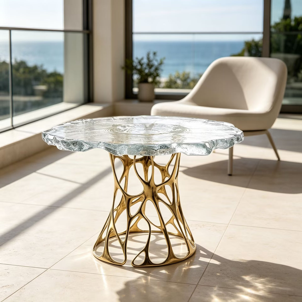 Tree Grain High-End Designer Irregular Metal Resin Side Table