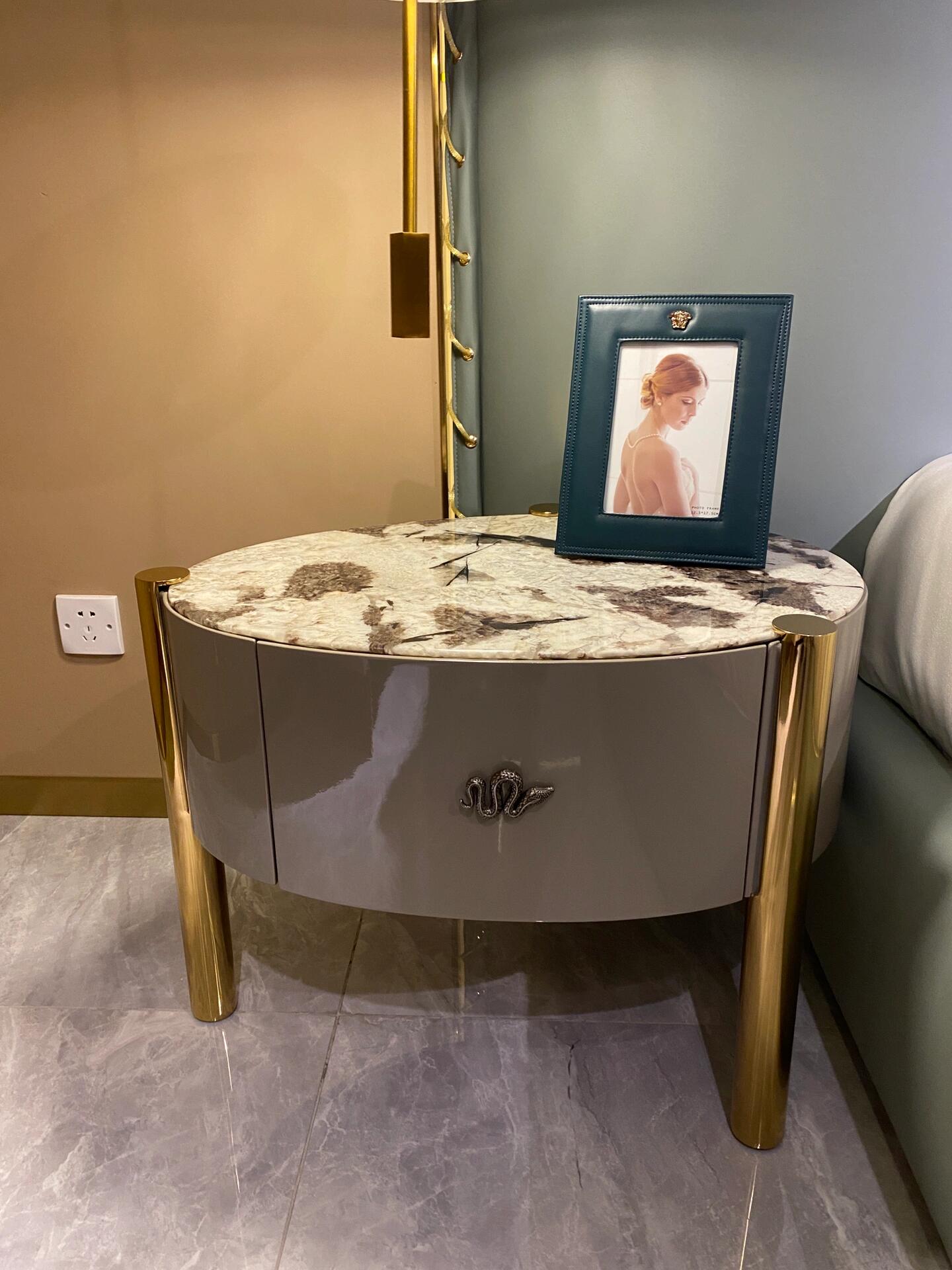 Trinidad High End Luxurious Marble Creative Leather Bedside Table