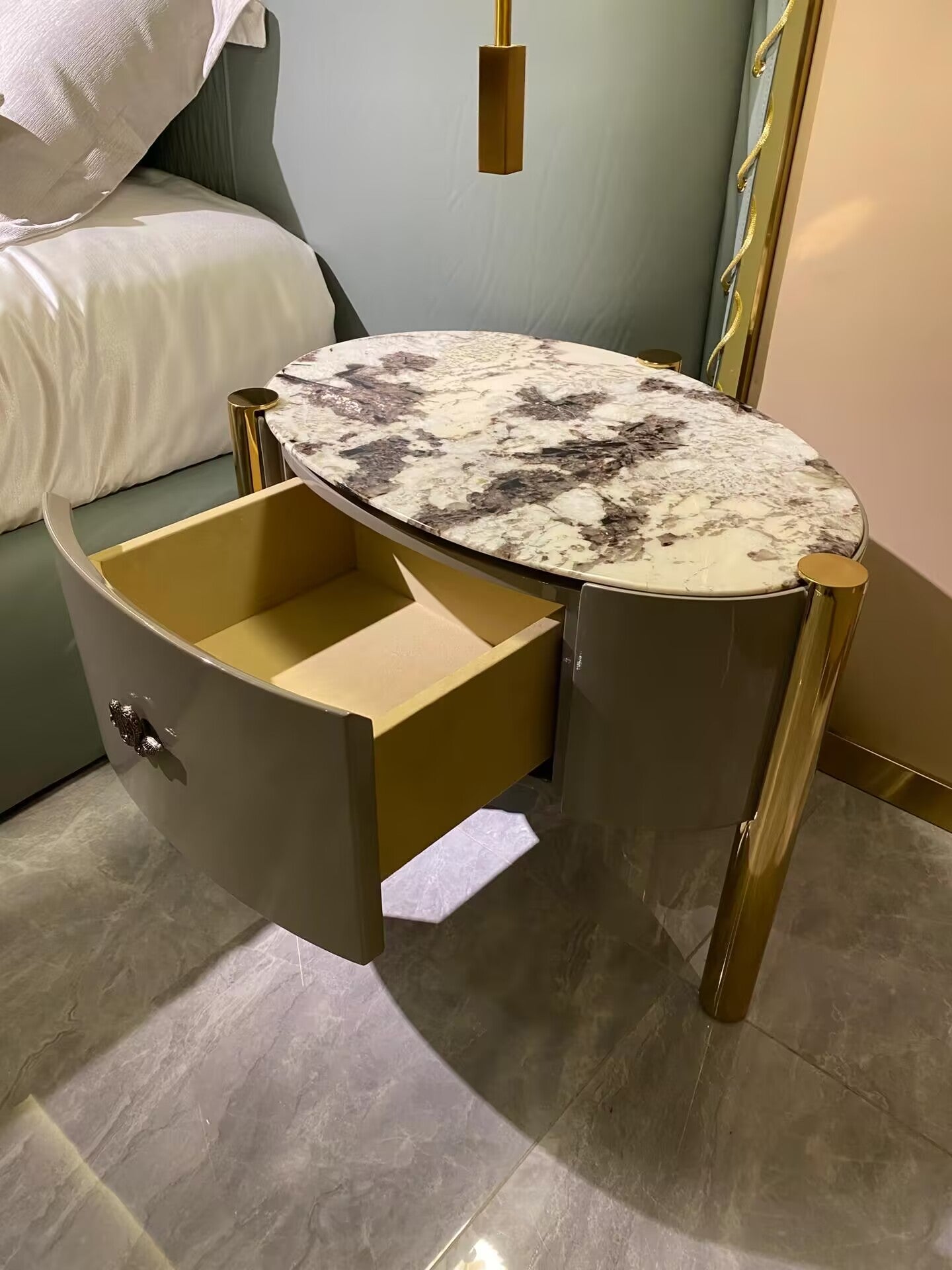 Trinidad High End Luxurious Marble Creative Leather Bedside Table