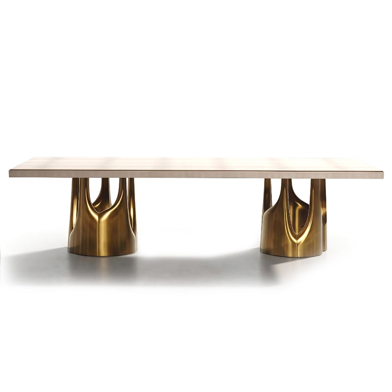 Triptych I Minimalism Stainless Steel Solid Wood Dining Table