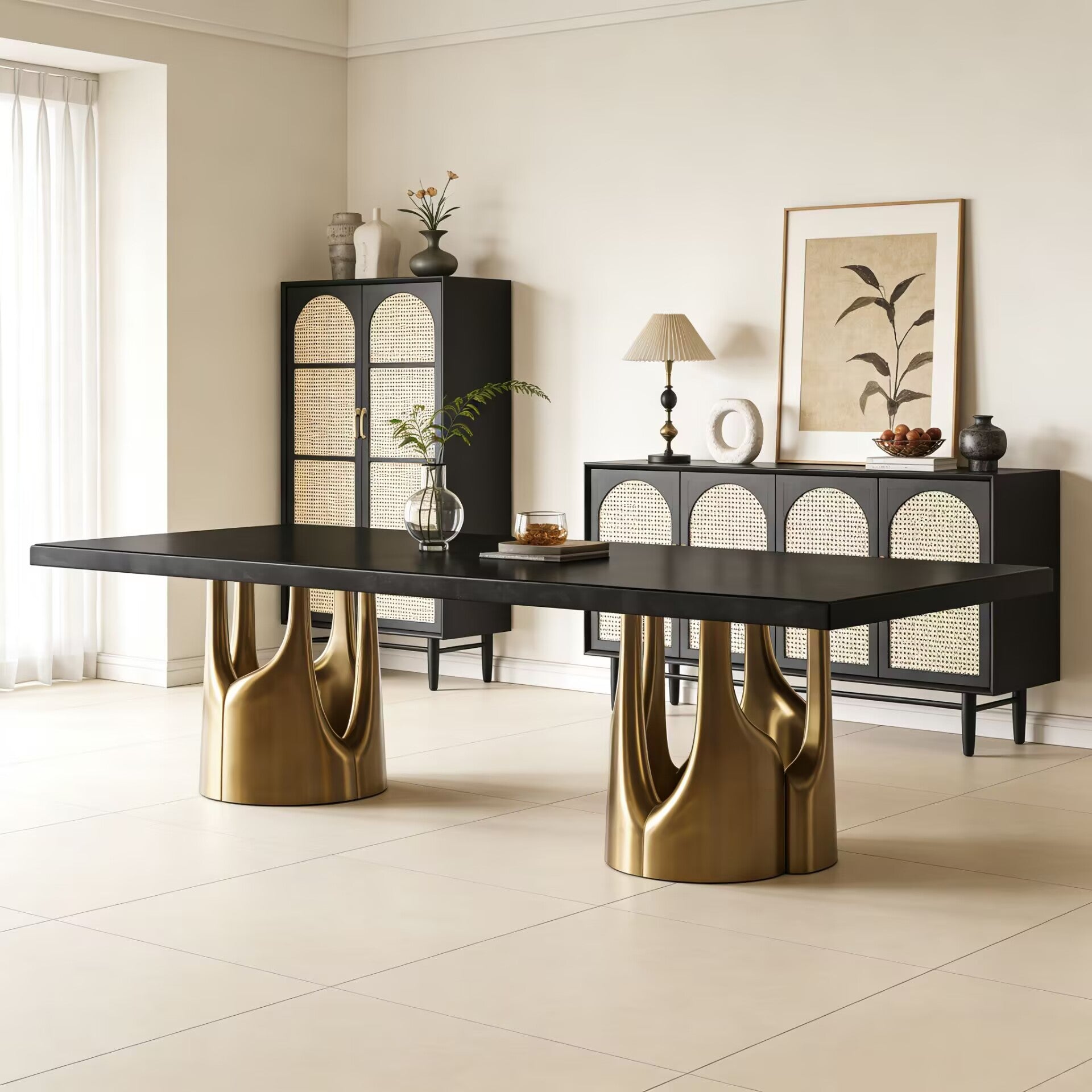 Triptych I Minimalism Stainless Steel Solid Wood Dining Table