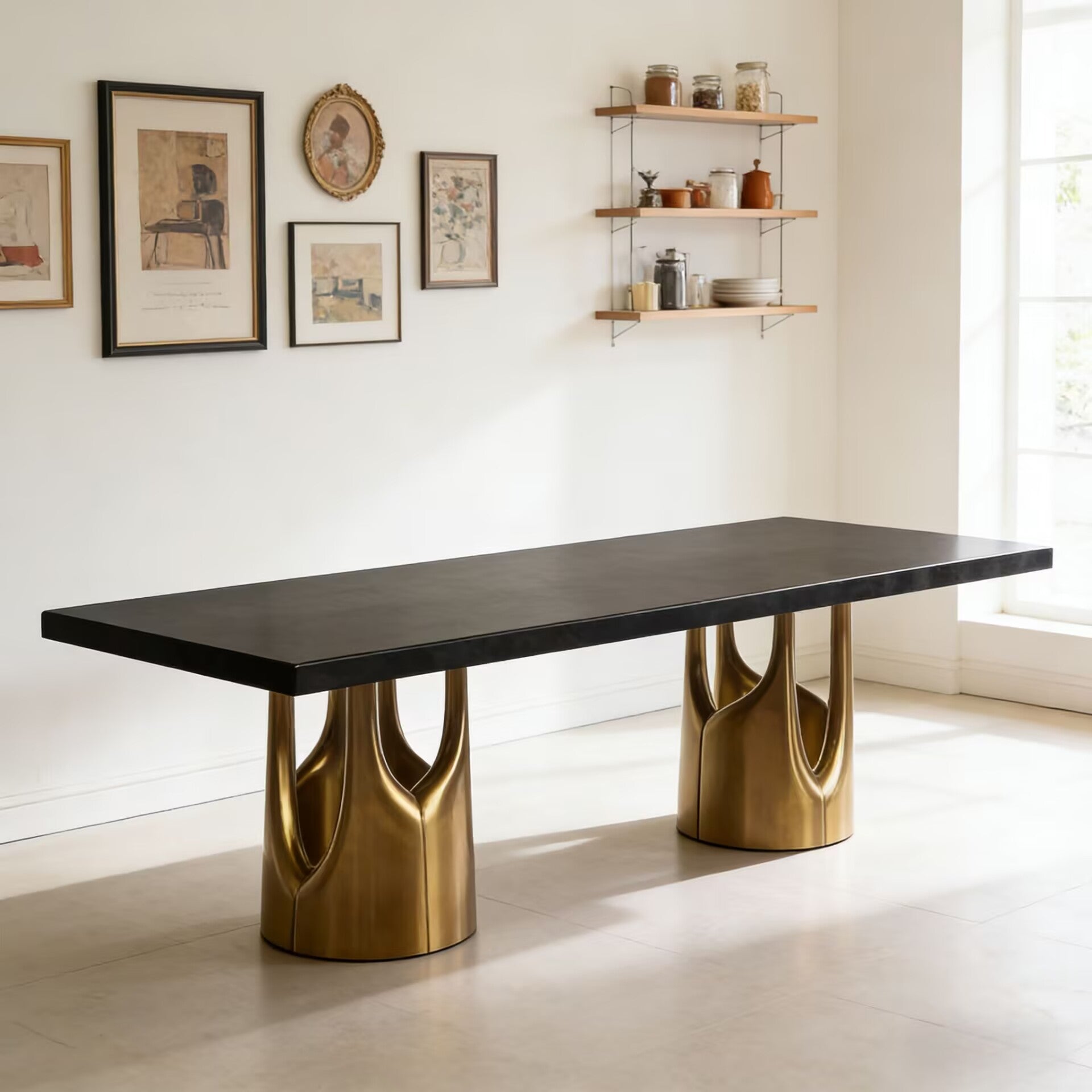 Triptych I Minimalism Stainless Steel Solid Wood Dining Table