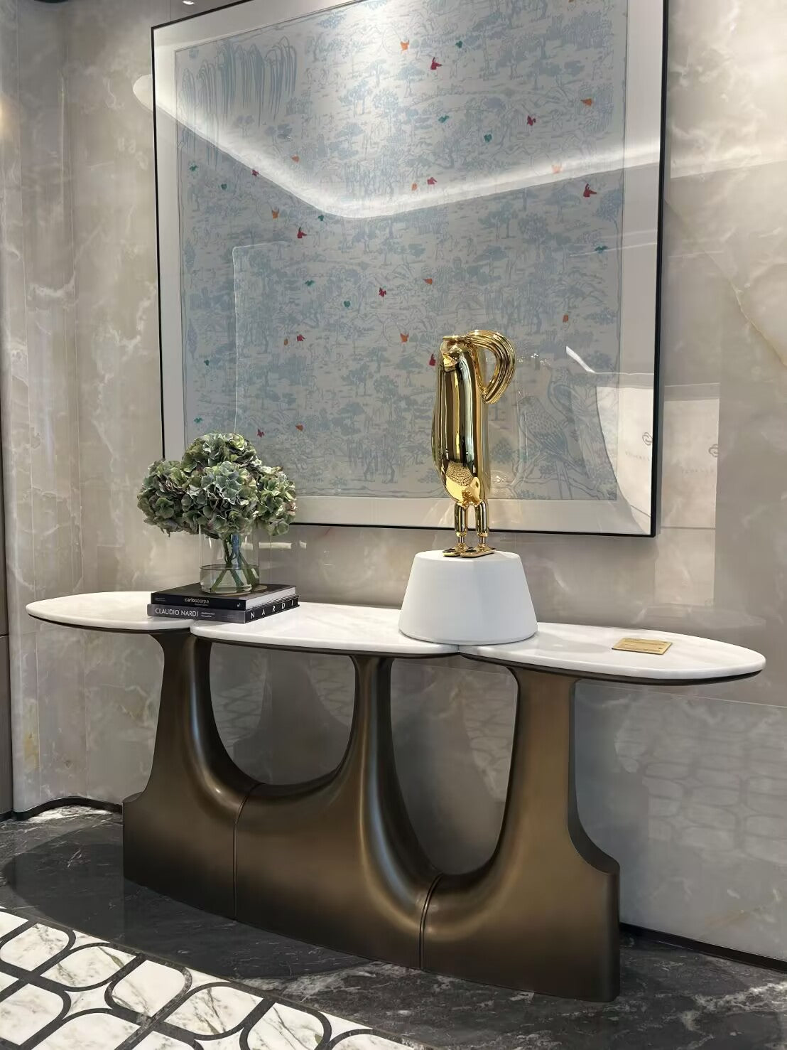 Tritych Luxurious Stainless Steel Irregular Designer Marble Console