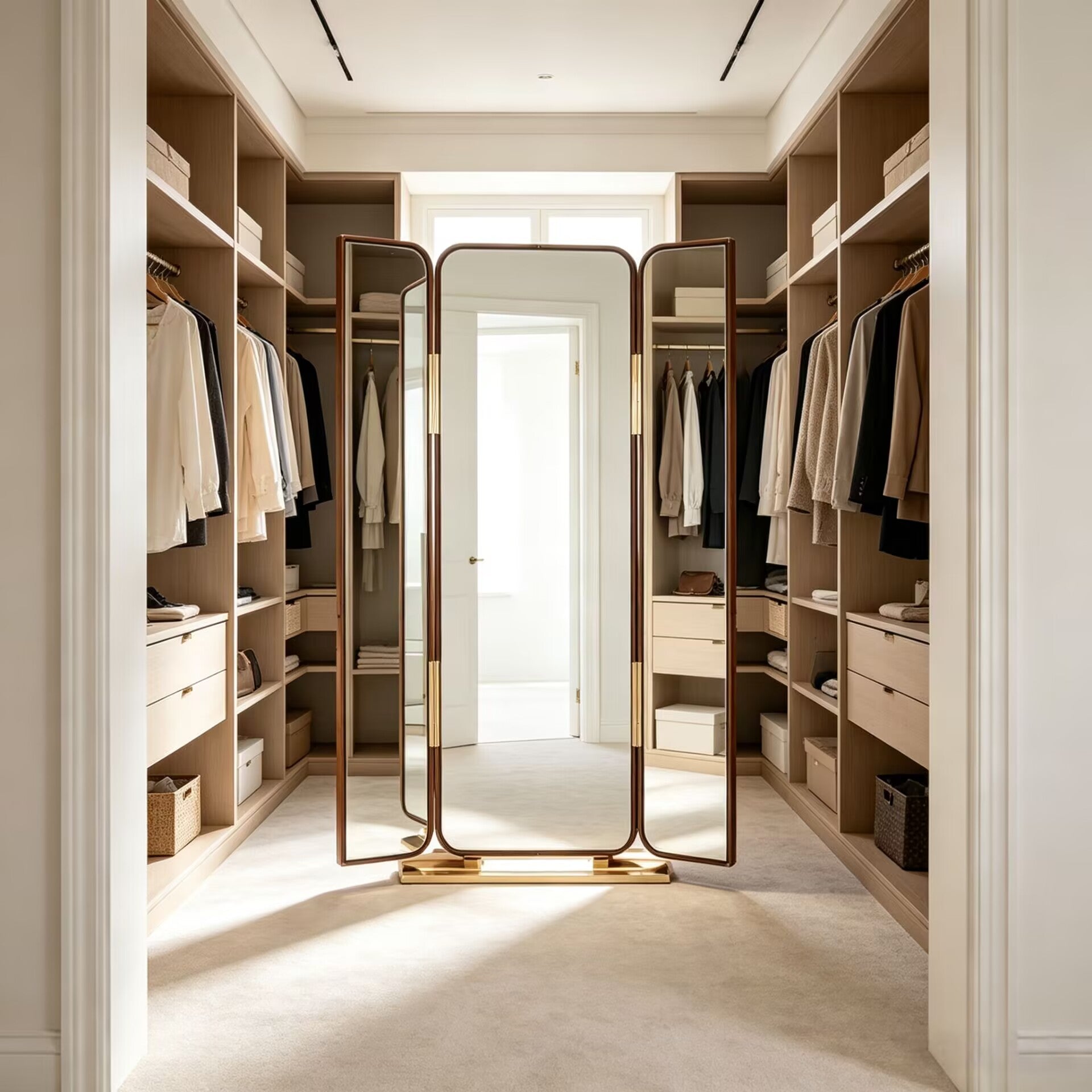 Tryptish Modern Minimalism Solid Wood Triple-Fold Full-Length Mirror