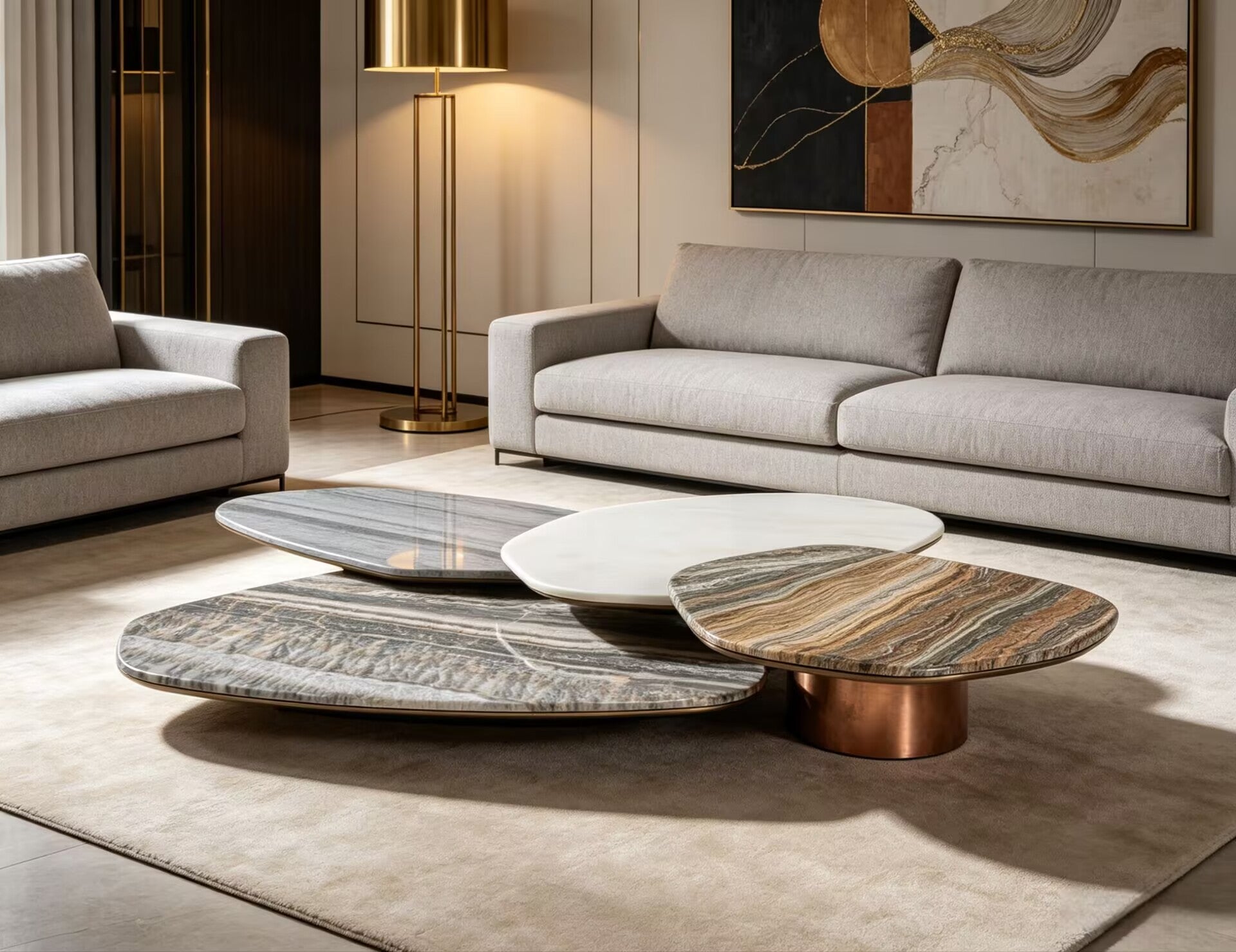 Turkana Artistic Metal Irregular Marble Combination Coffee Table