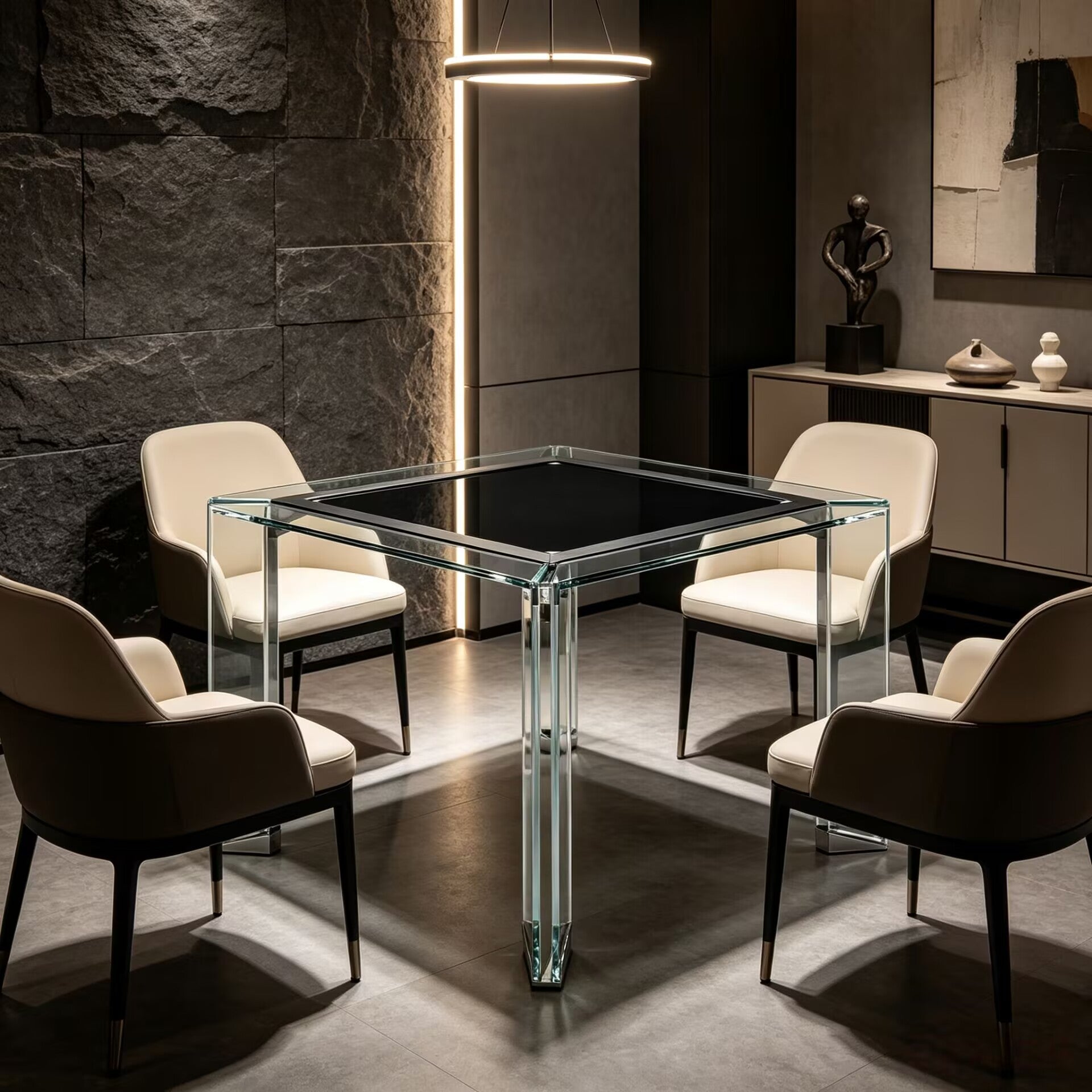 Tuttuno Italian Upscale Art Customize Tempered Glass Mahjong Table