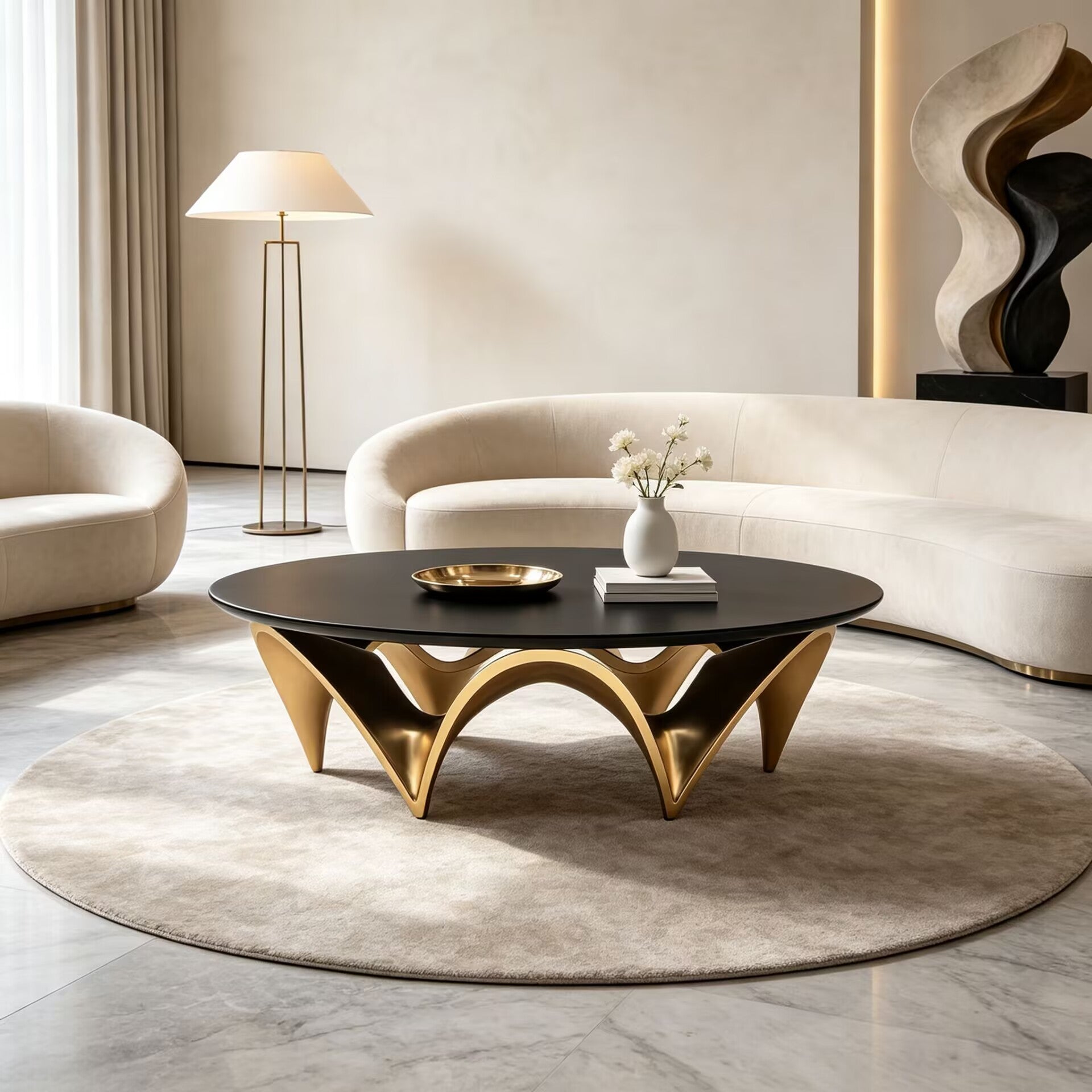 Valencia I Living Room Art Minimalist Solid Wood Round Coffee Table