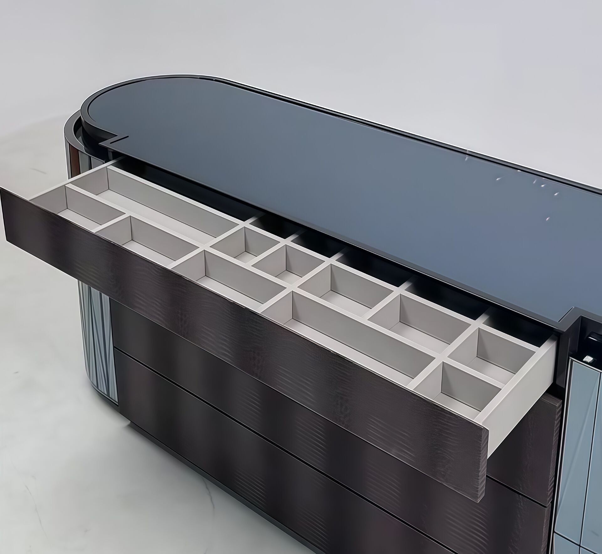 Vaslan Italian Luxurious Glass Neoclassical Solid Wood Cabinet