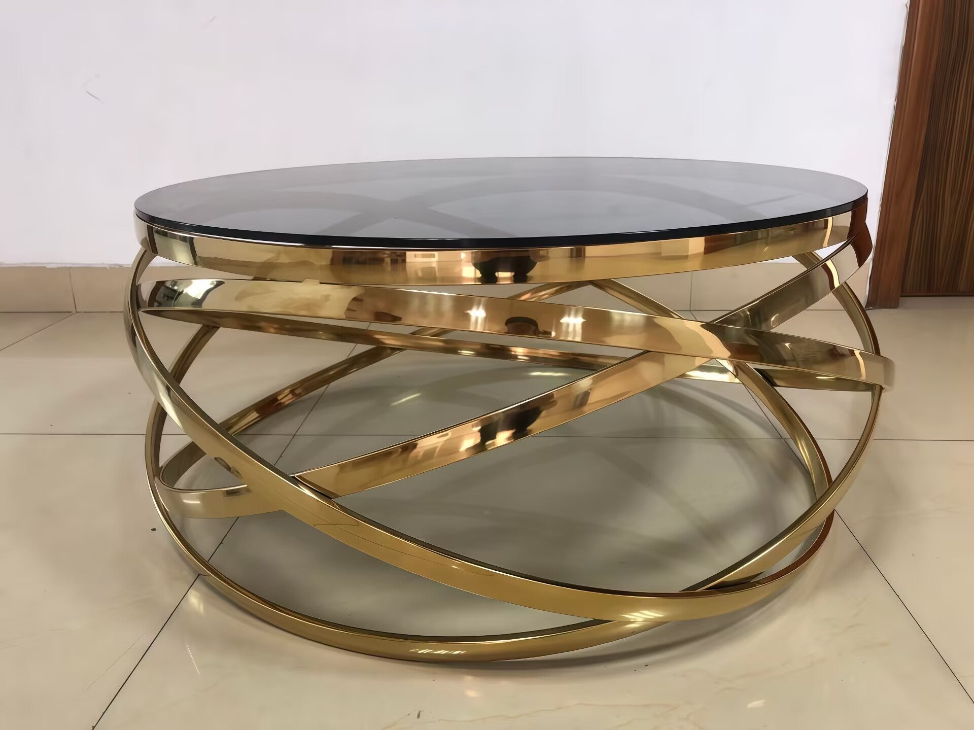 Verro Italian Luxury Stainless Steel New Model Round Glass Coffee Table