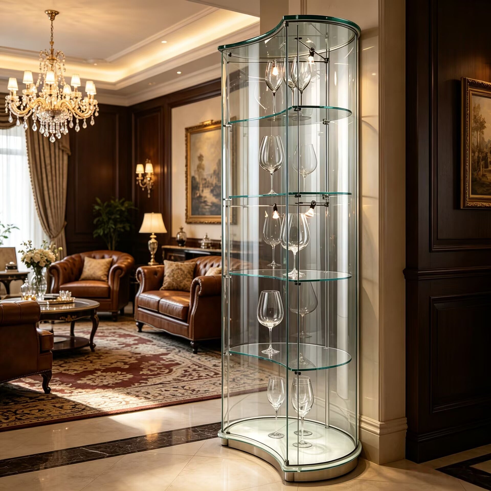 Vetrina Living Room Luxury Artistic Tempered Glass Wine Cabinet