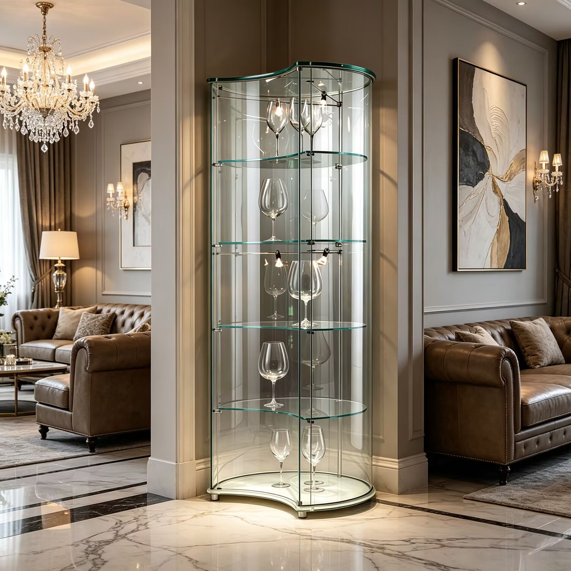 Vetrina Living Room Luxury Artistic Tempered Glass Wine Cabinet