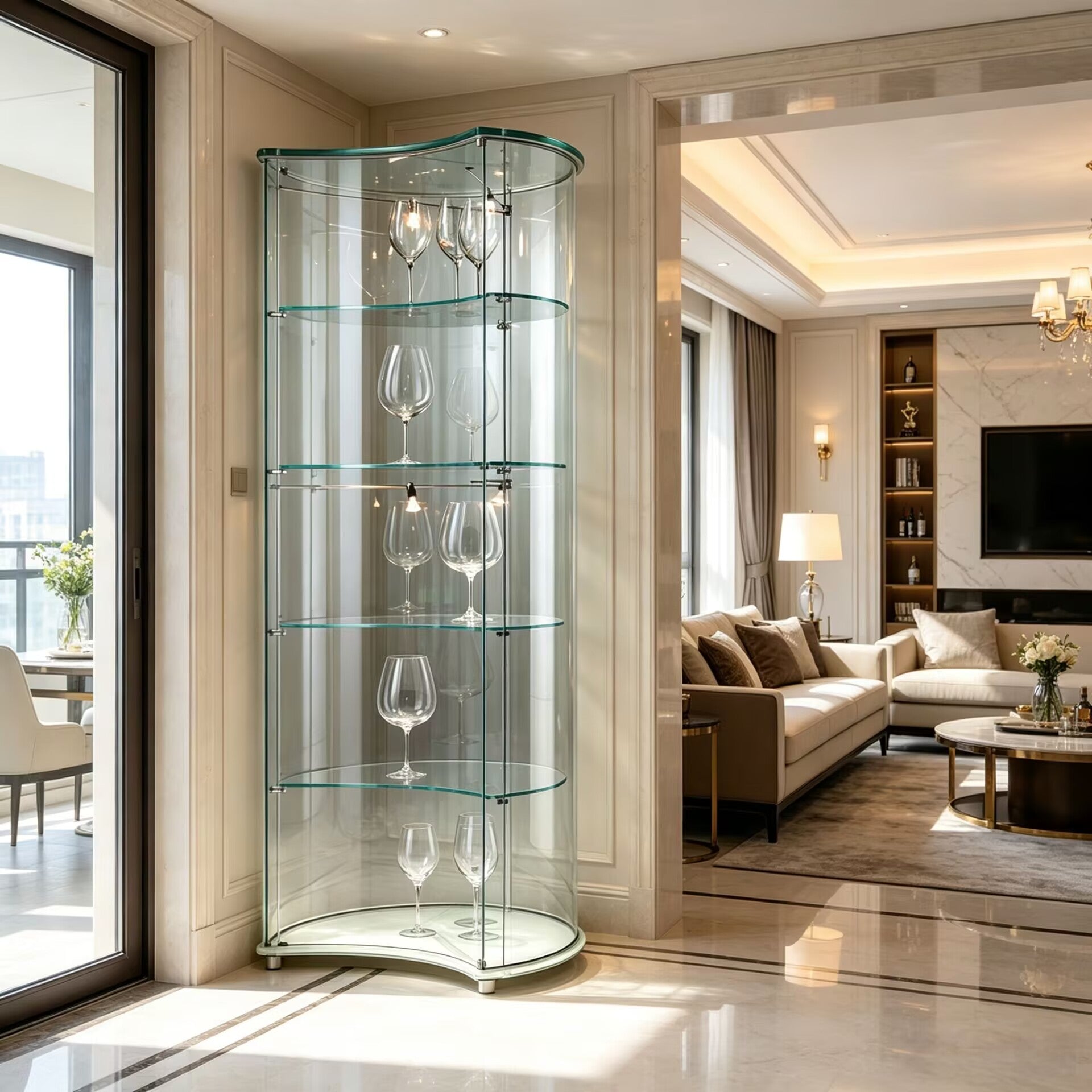 Vetrina Living Room Luxury Artistic Tempered Glass Wine Cabinet