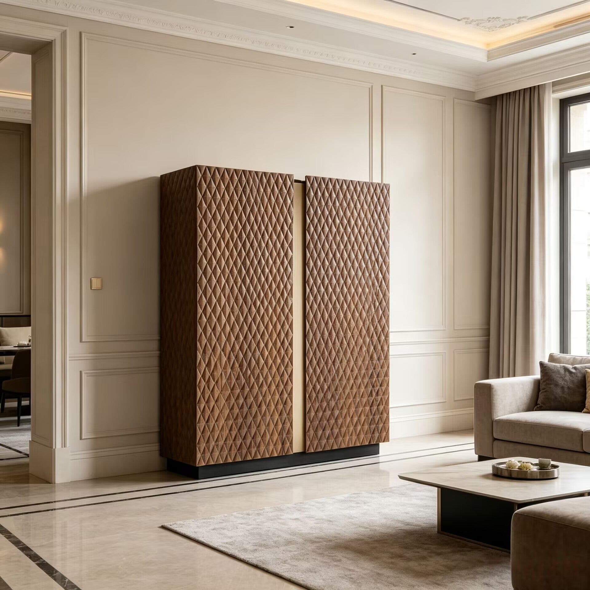 Victor High-End Minimalism Designer Solid Wood Irregular Wine Cabinet