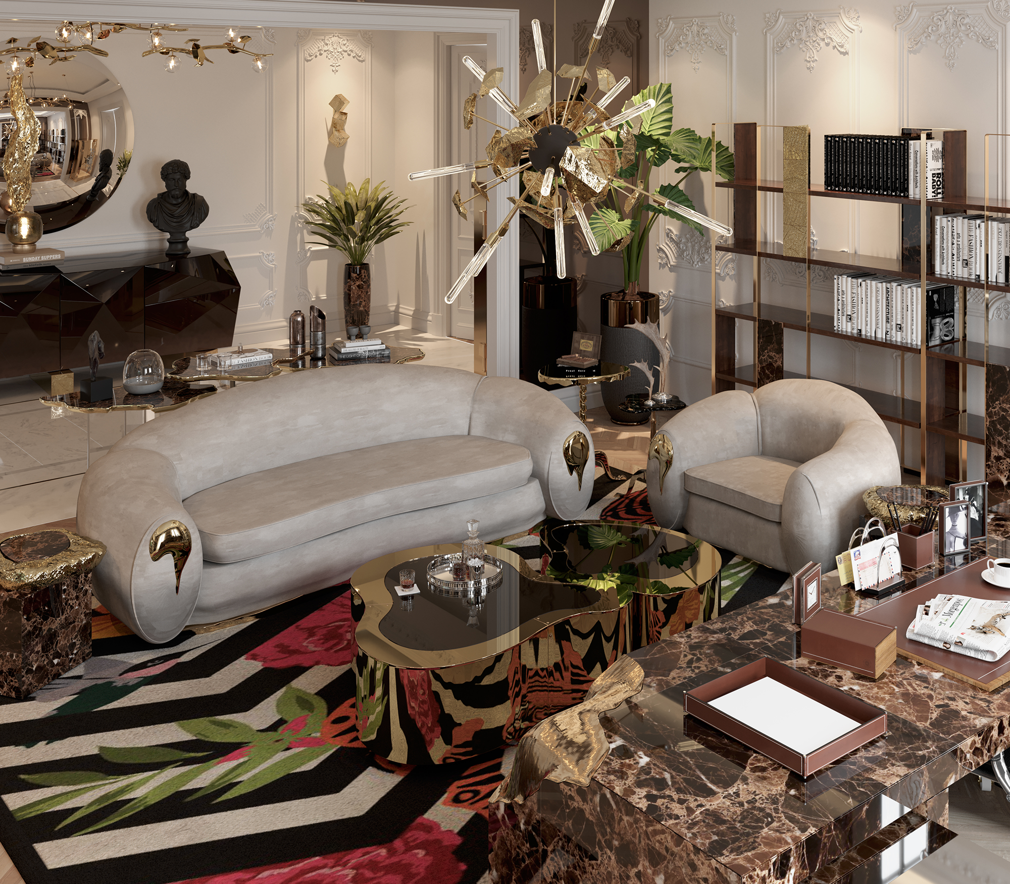 WAVE POLISHED BRASS CENTER TABLE