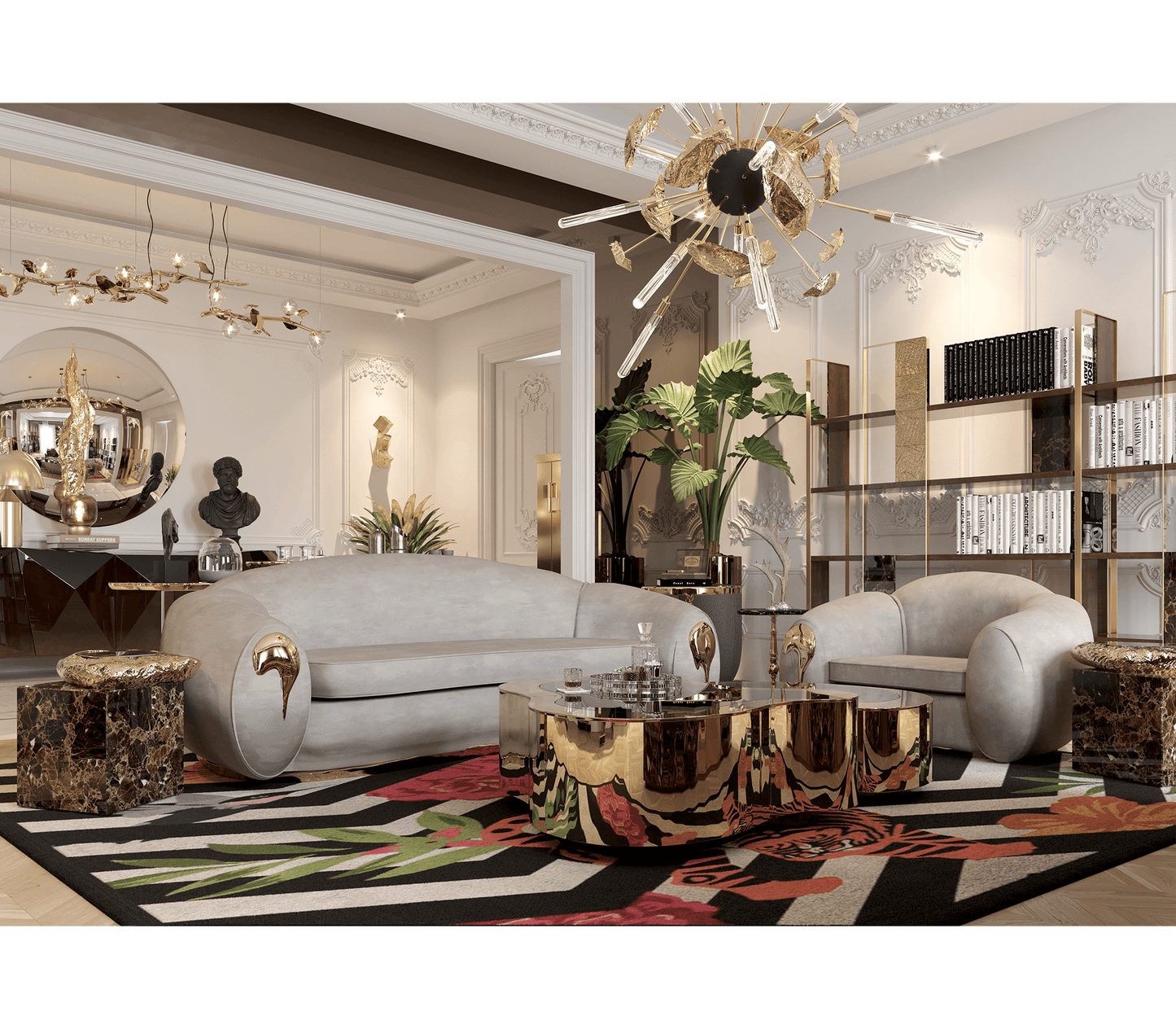 WAVE POLISHED BRASS LUXURIOUS COMINATION CENTER TABLE