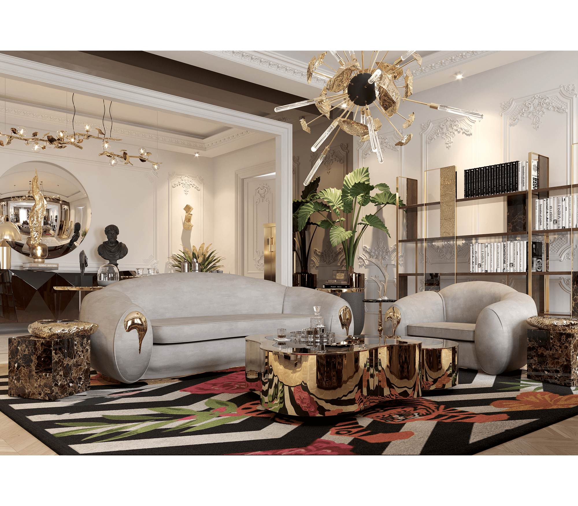 WAVE POLISHED BRASS LUXURIOUS COMINATION CENTER TABLE