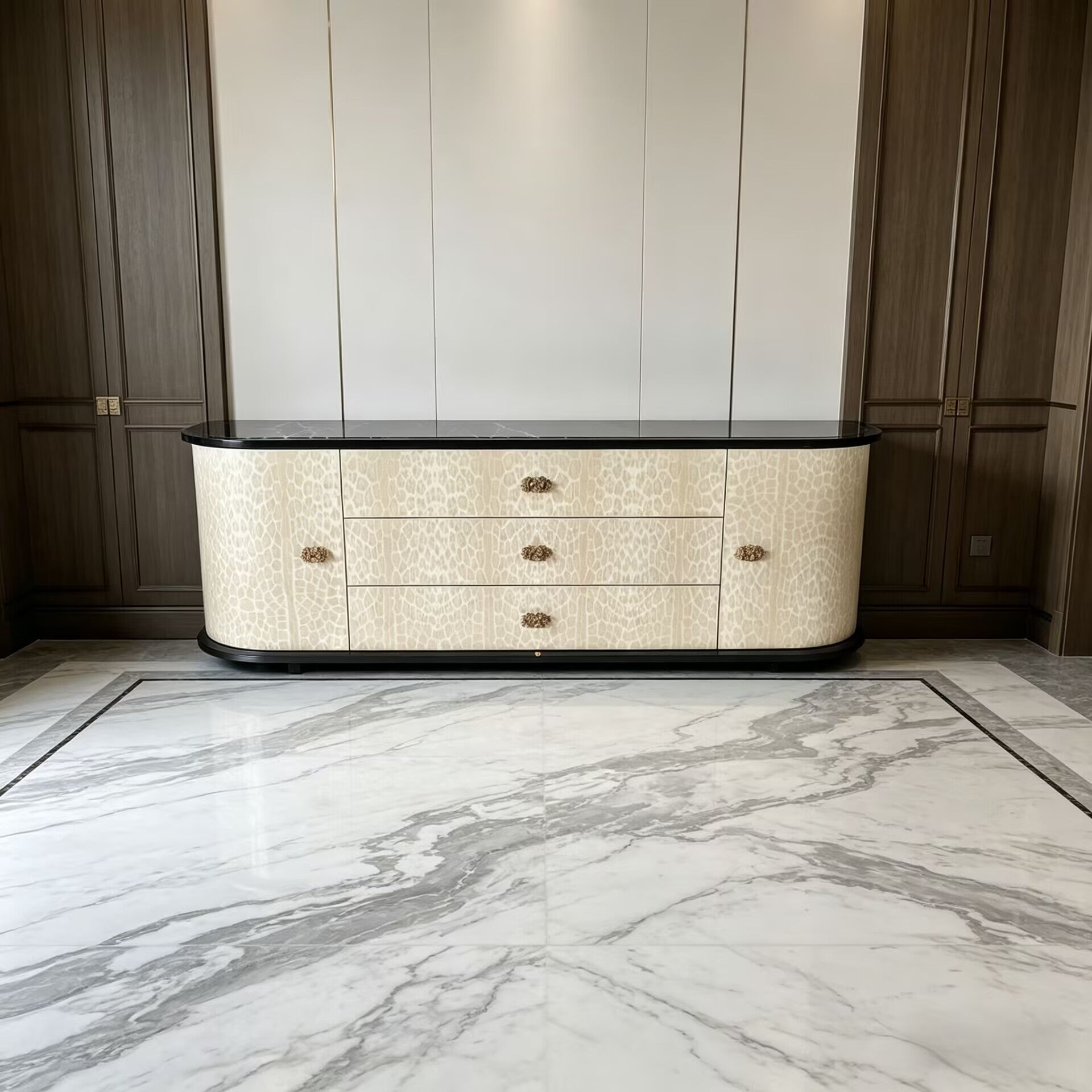 Wave Italian Living Room Minimalism Marble Solid Wood Sideboard