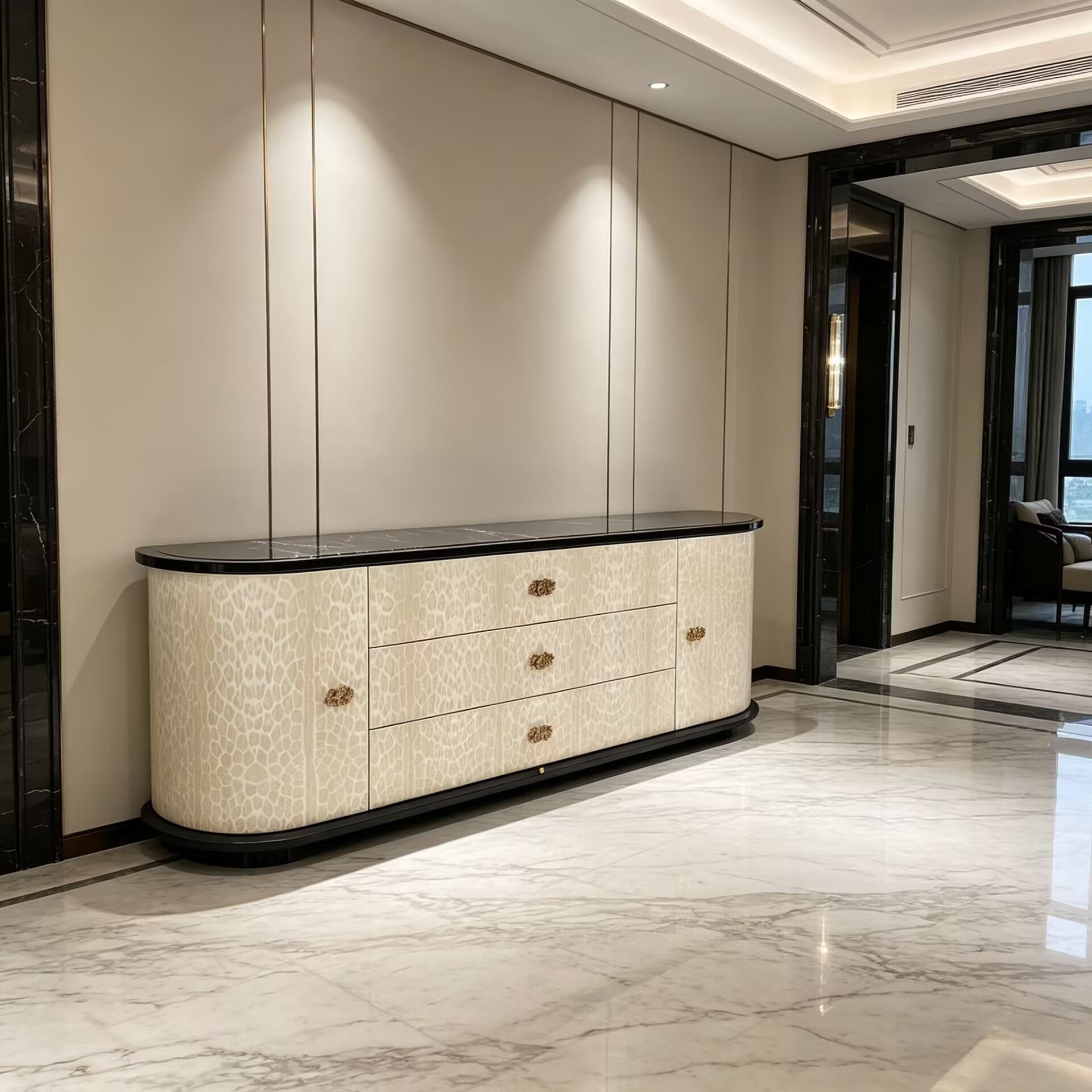 Wave Italian Living Room Minimalism Marble Solid Wood Sideboard