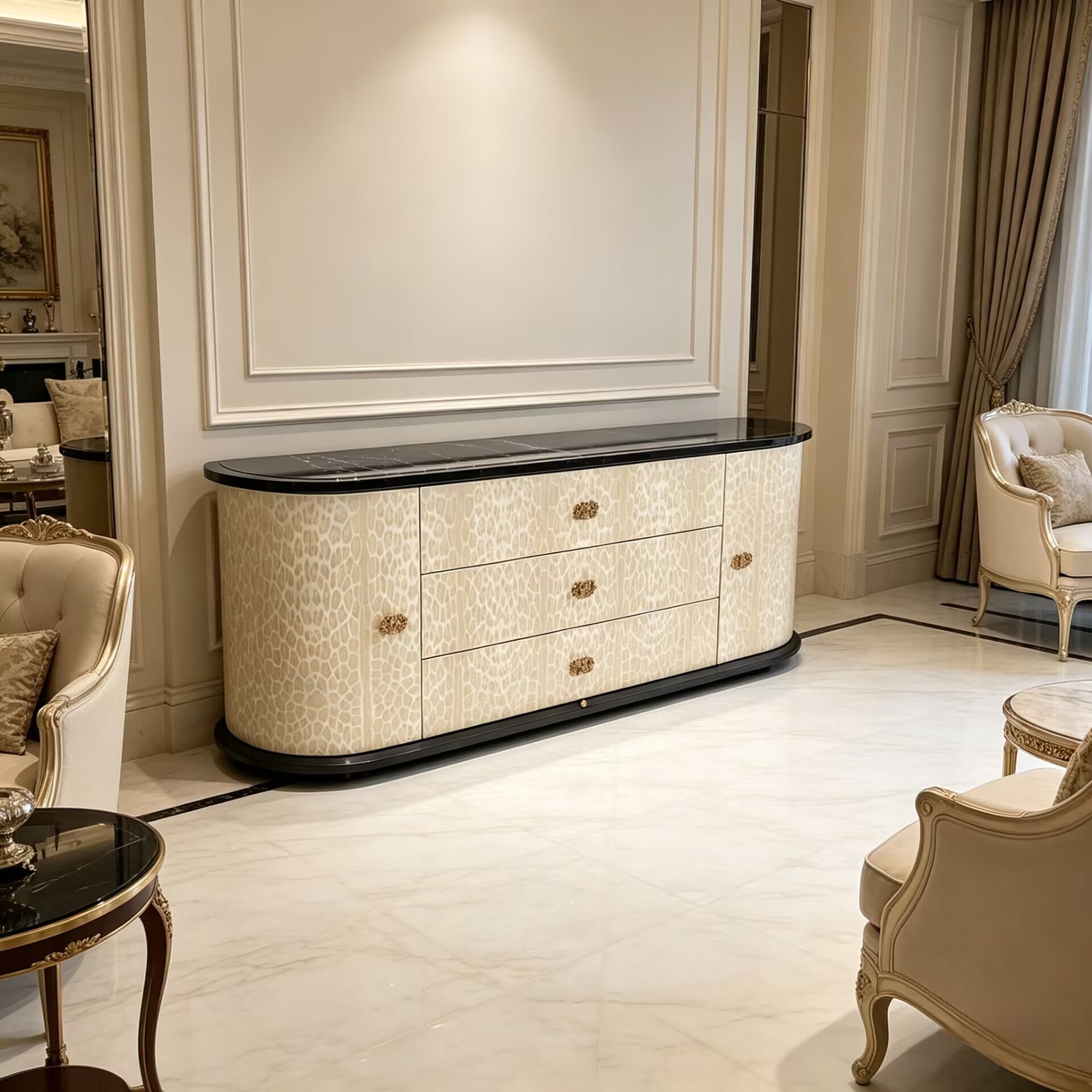 Wave Italian Living Room Minimalism Marble Solid Wood Sideboard