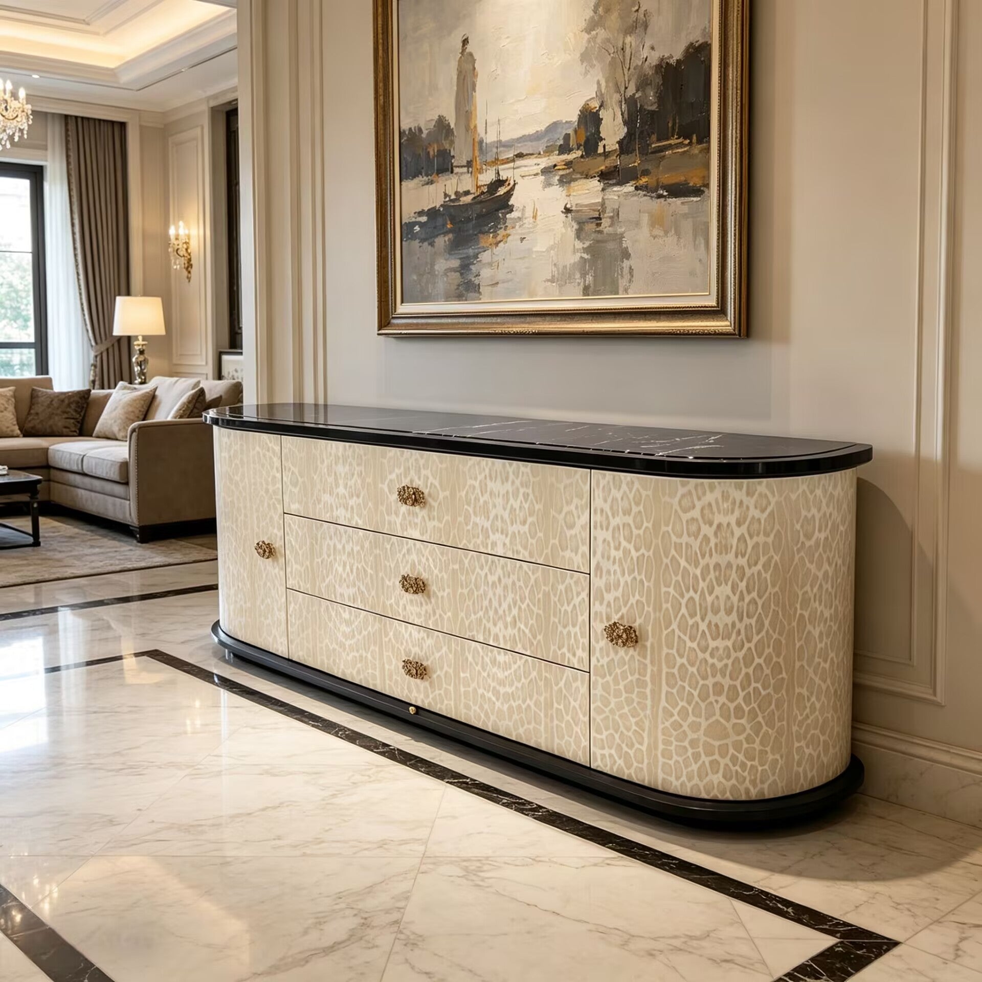 Wave Italian Living Room Minimalism Marble Solid Wood Sideboard