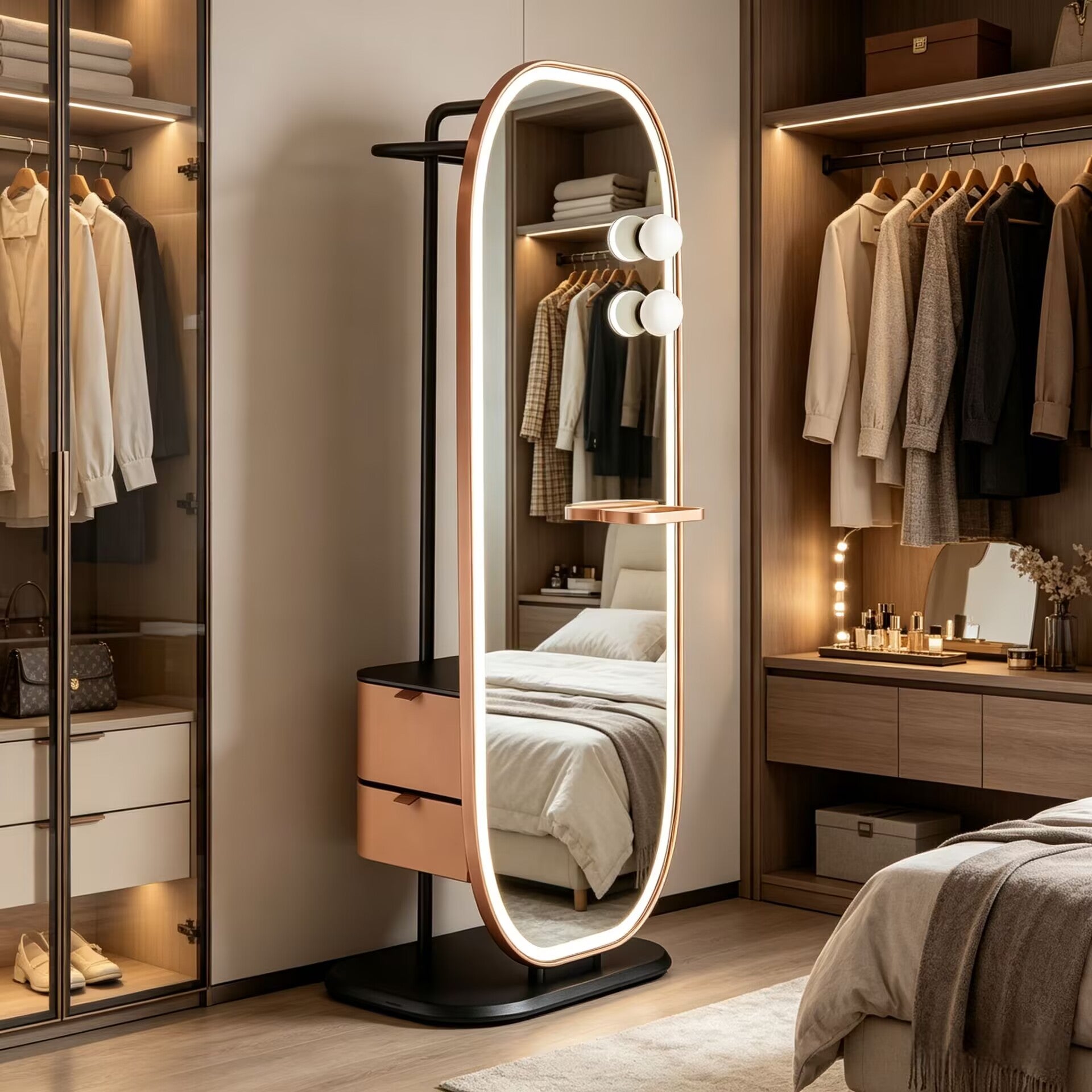 Weekend Unique Artistic Movable Solid Wood Full-Length Mirror