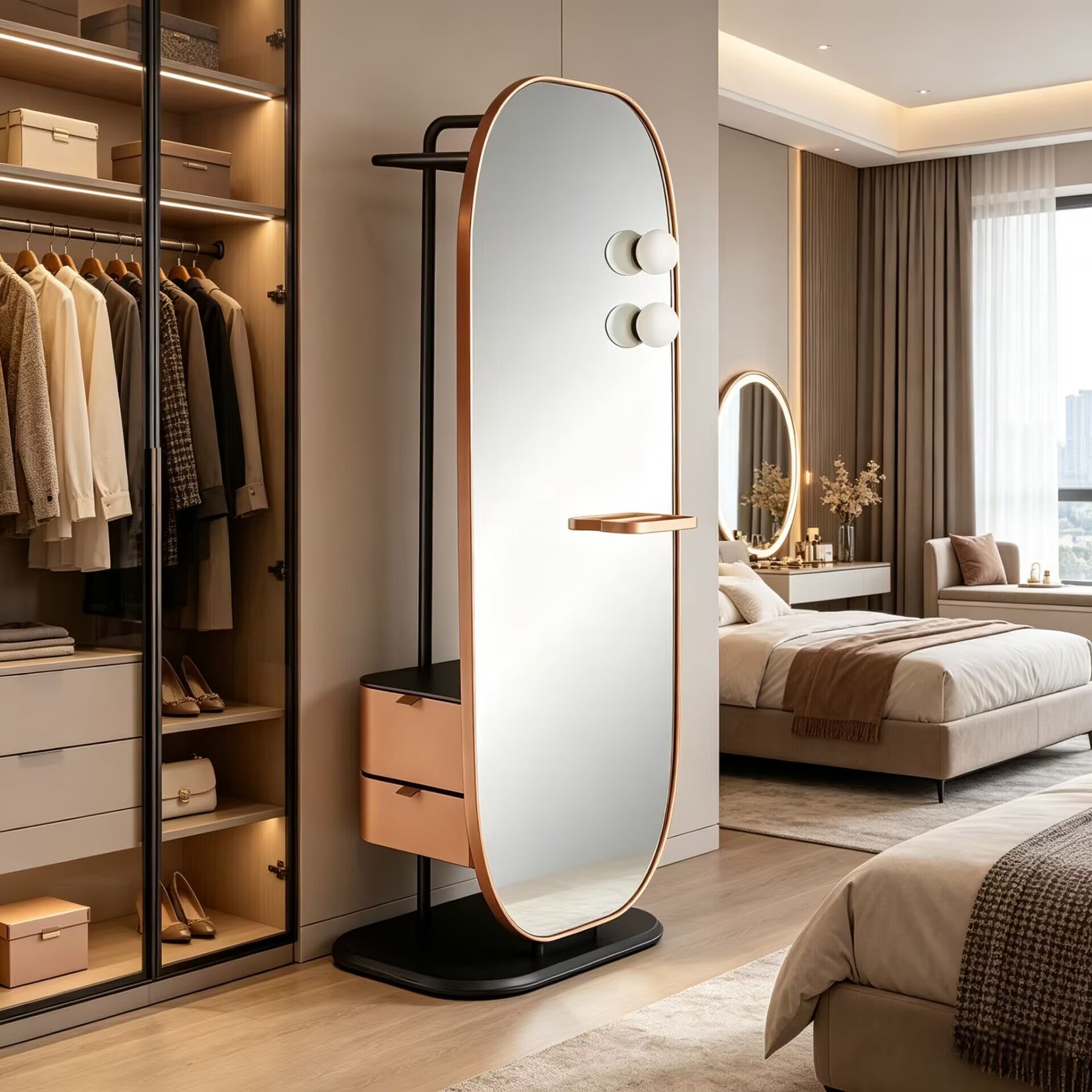 Weekend Unique Artistic Movable Solid Wood Full-Length Mirror