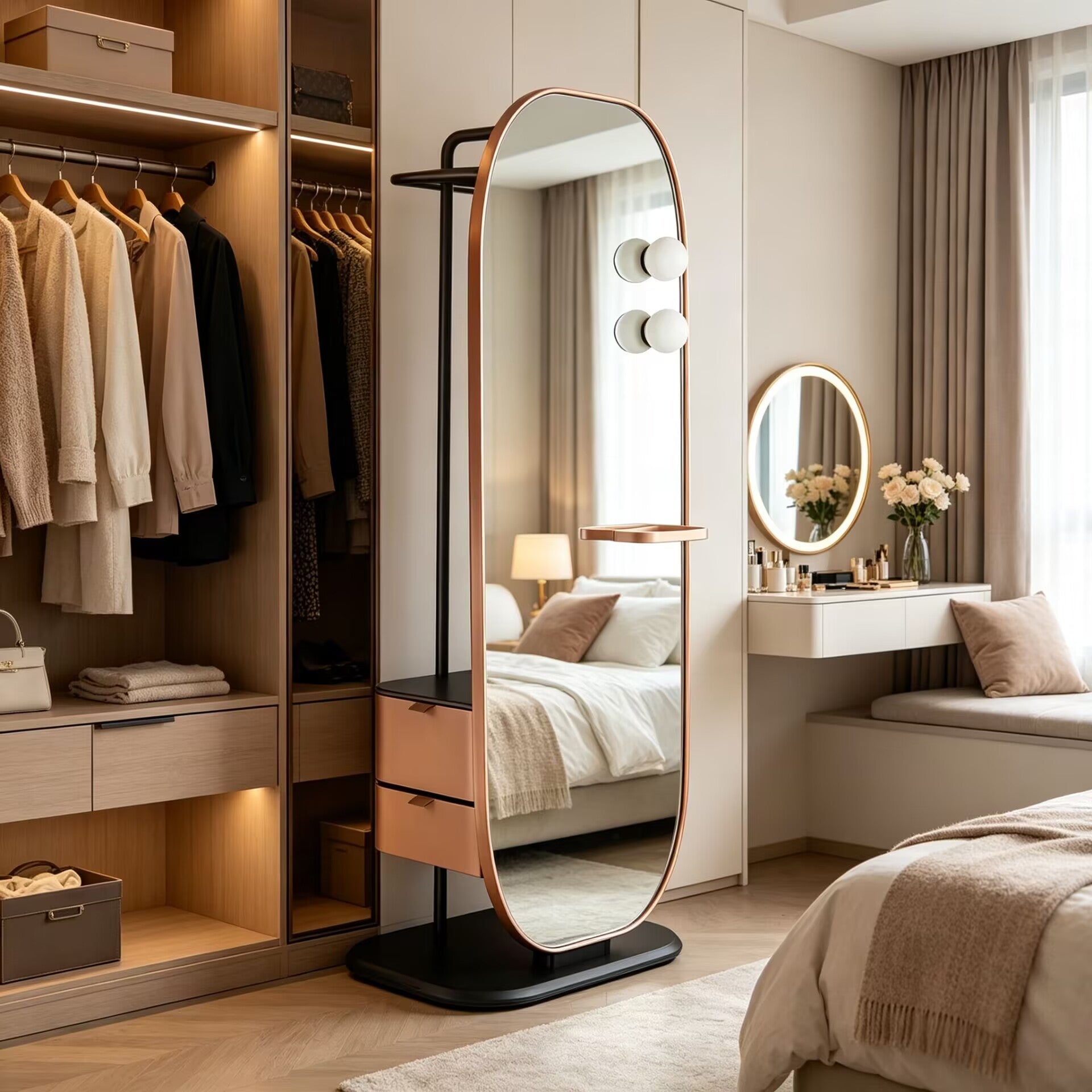 Weekend Unique Artistic Movable Solid Wood Full-Length Mirror