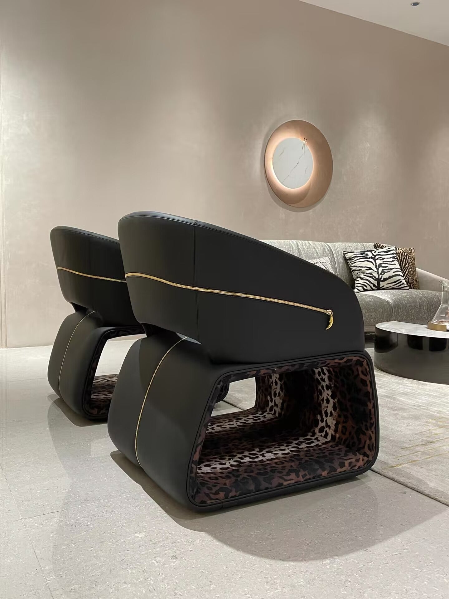 Wild Creativity Leopard Print Genuine Leather Single Sofa Chair