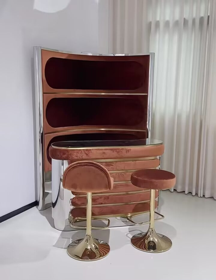 Willy Artistic Retro Minimalism Solid Wood Leather Bar Counter