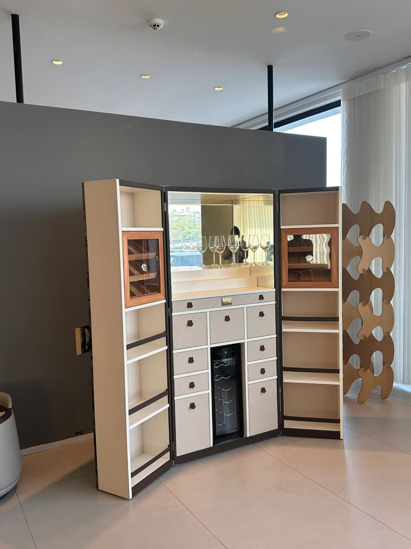 Modern Upscale Villa Creativity Solid Wood Marble Wine Cabinet