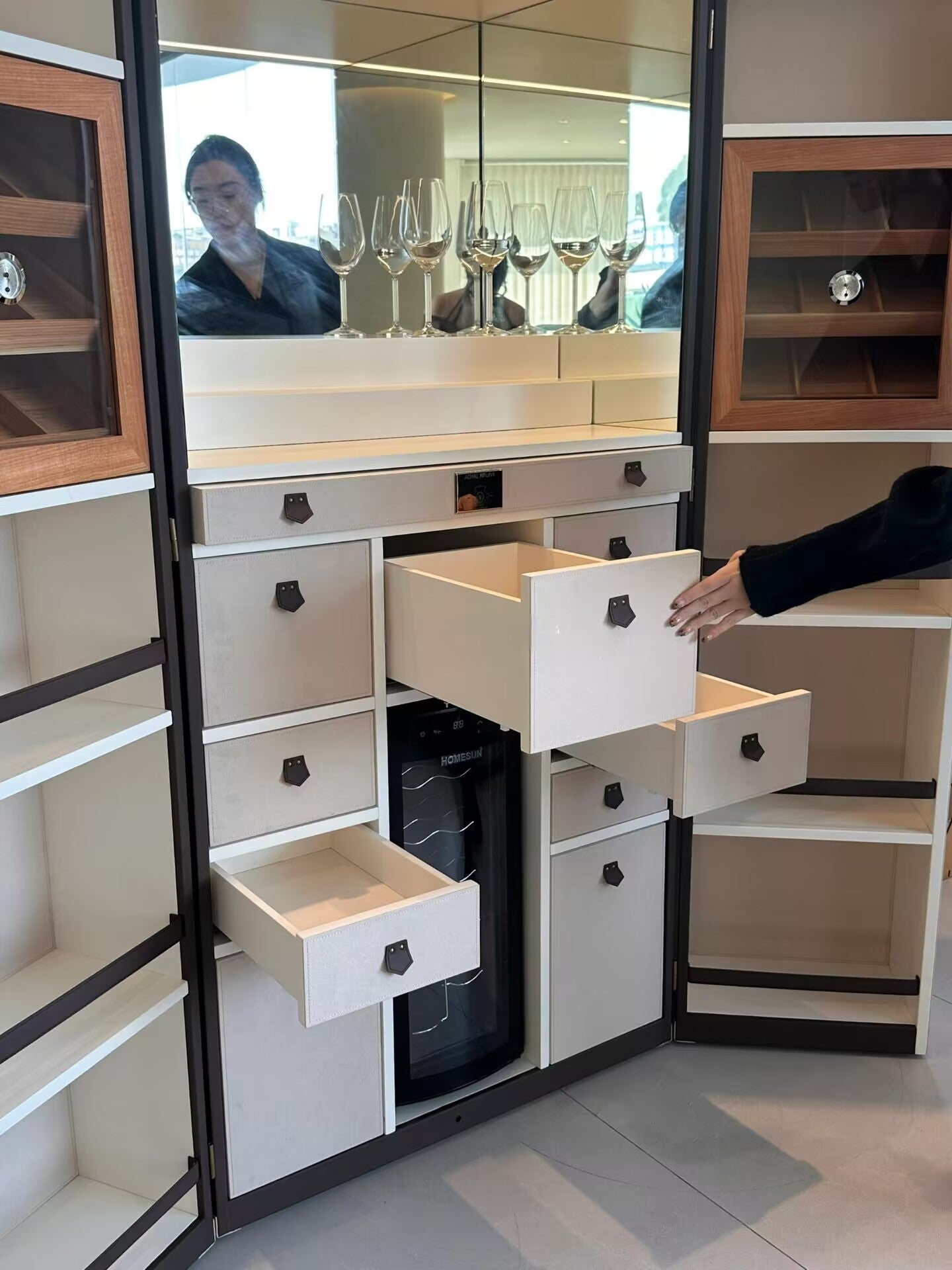 Modern Upscale Villa Creativity Solid Wood Marble Wine Cabinet