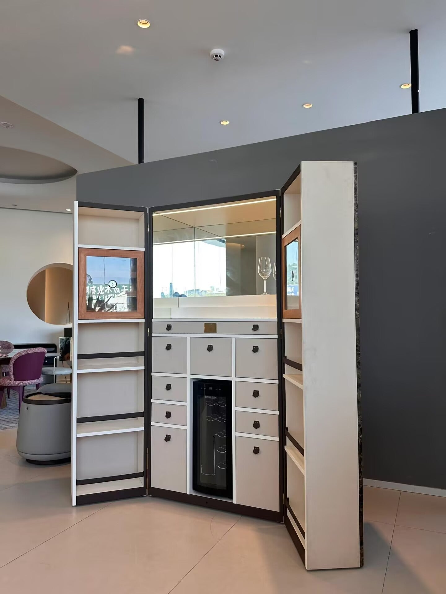 Modern Upscale Villa Creativity Solid Wood Marble Wine Cabinet