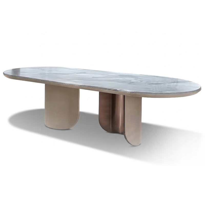 Wing Luxurious Designer Villa Metal Marble Oval Dining Table