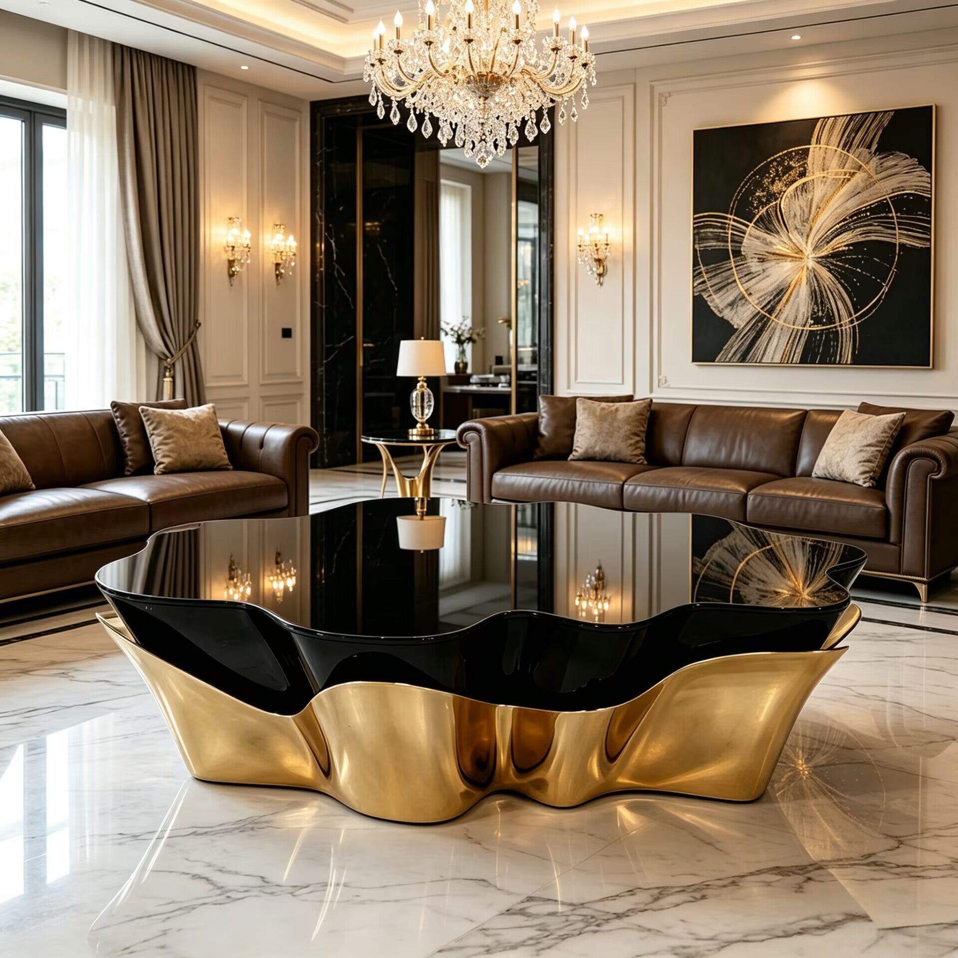 Yasmine Upscale Unique Irregular Simplicity Brass Coffee Table