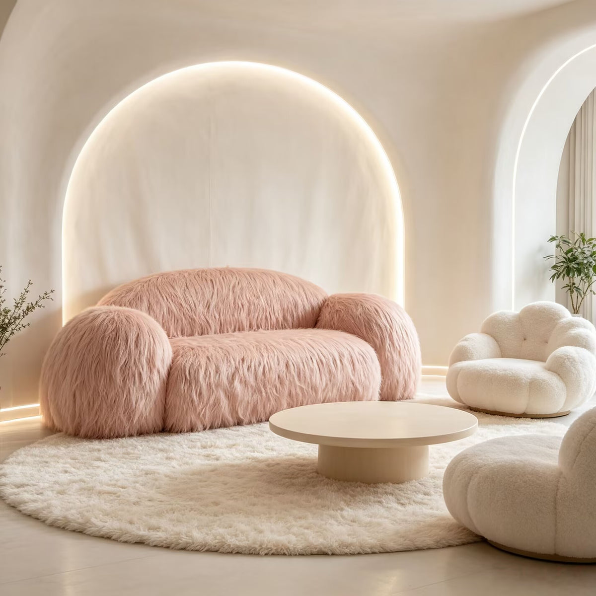 Yeti Modern High-End Minimalist Gentle Style Pink Plush Sofa