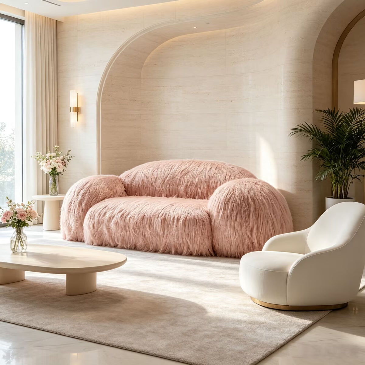 Yeti Modern High-End Minimalist Gentle Style Pink Plush Sofa