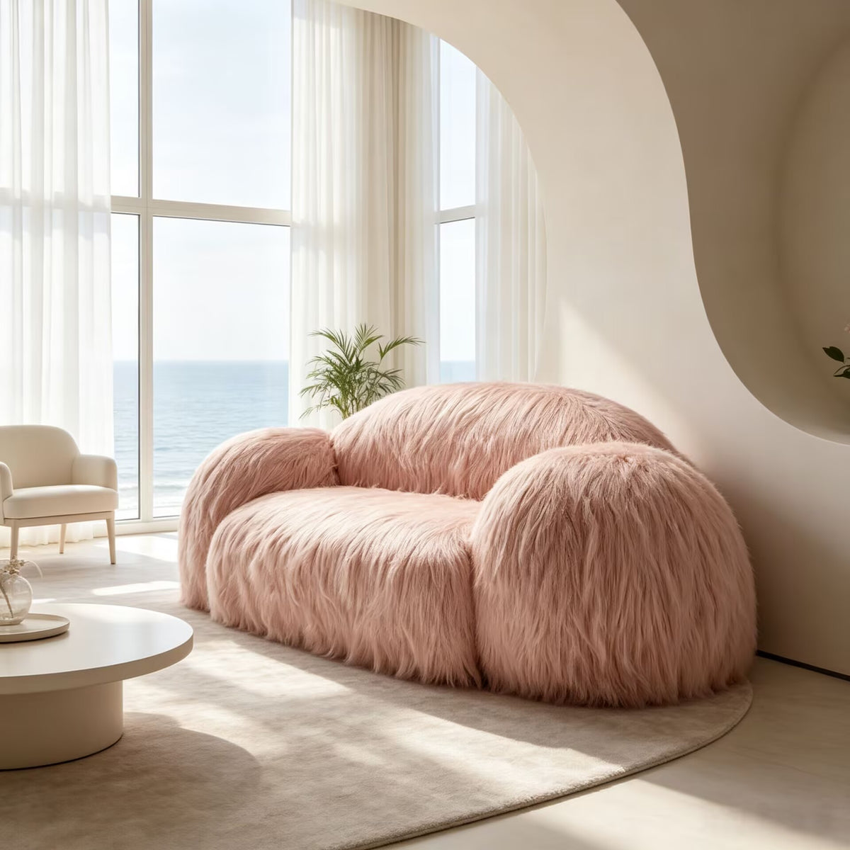Yeti Modern High-End Minimalist Gentle Style Pink Plush Sofa