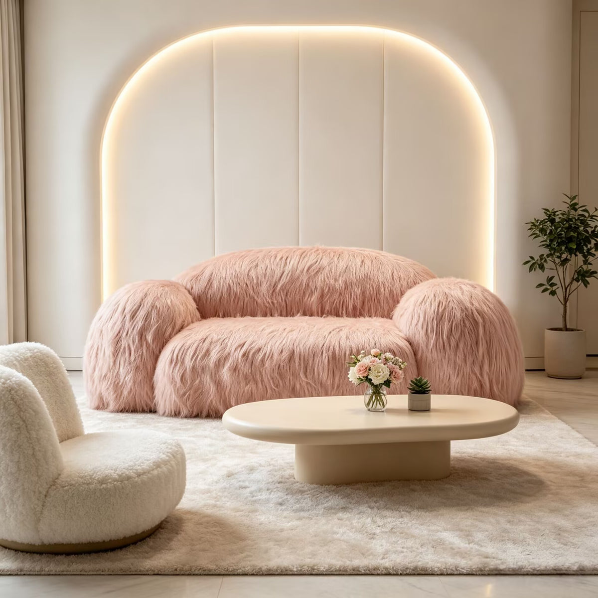 Yeti Modern High-End Minimalist Gentle Style Pink Plush Sofa
