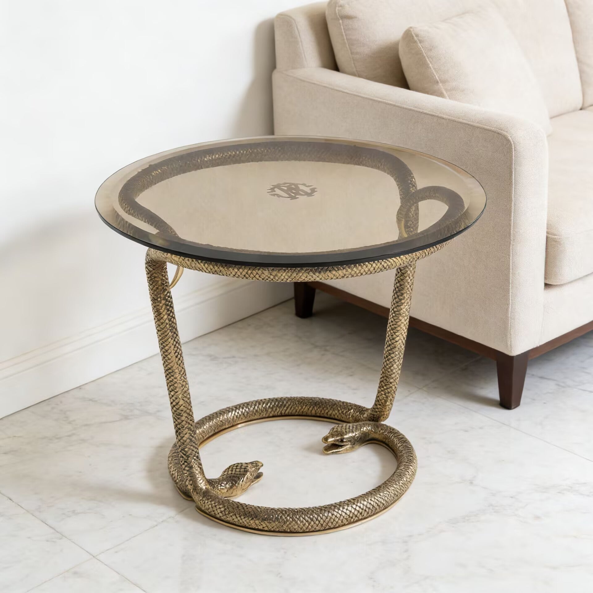 Yoa Living Room Unique Artistic Pure Copper Glass Side Table