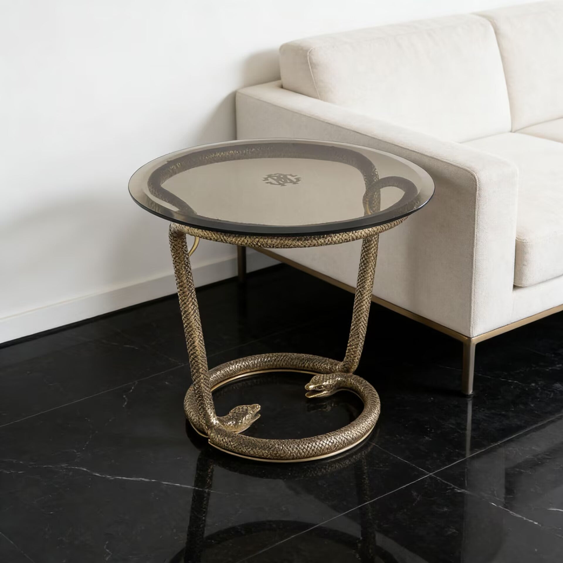 Yoa Living Room Unique Artistic Pure Copper Glass Side Table