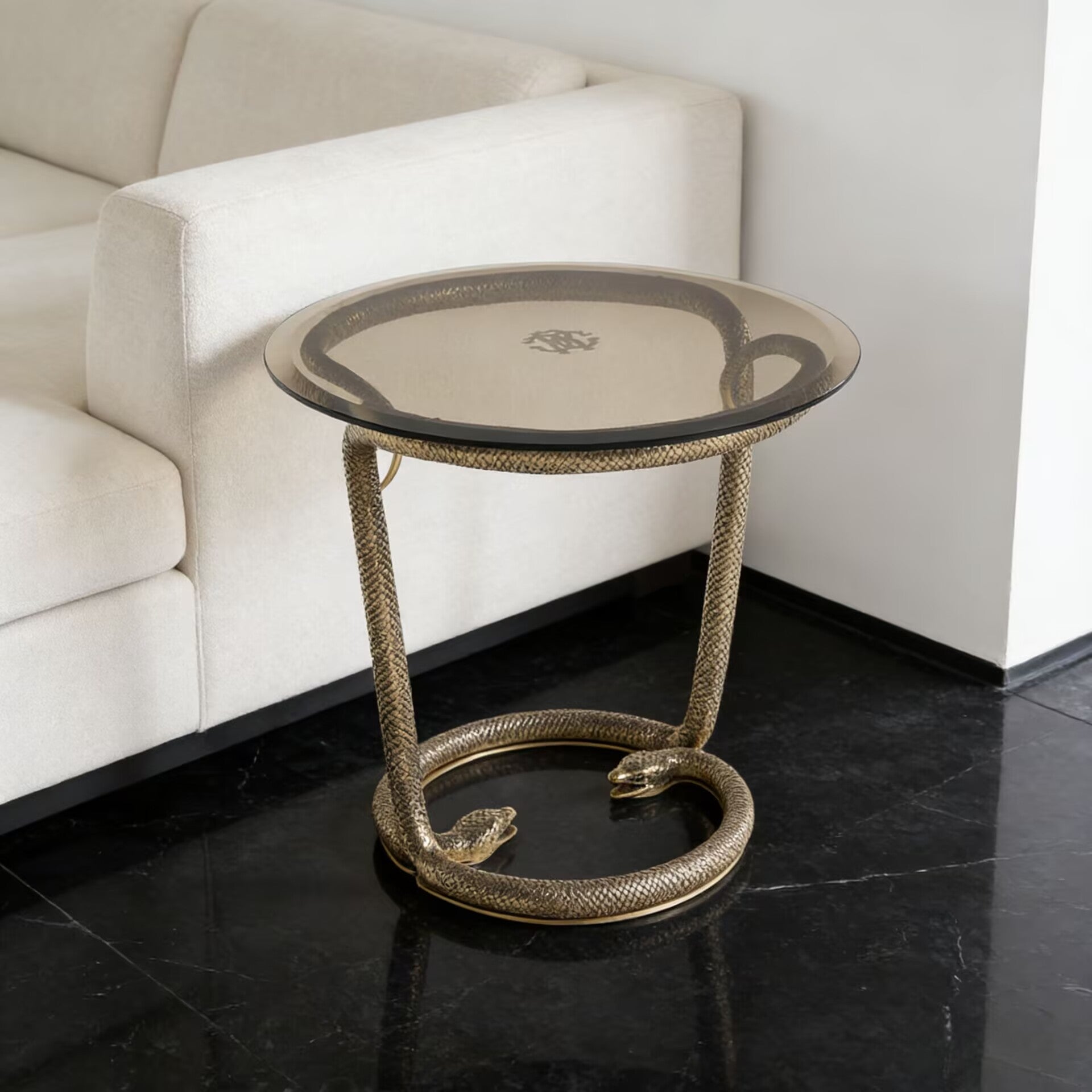 Yoa Living Room Unique Artistic Pure Copper Glass Side Table