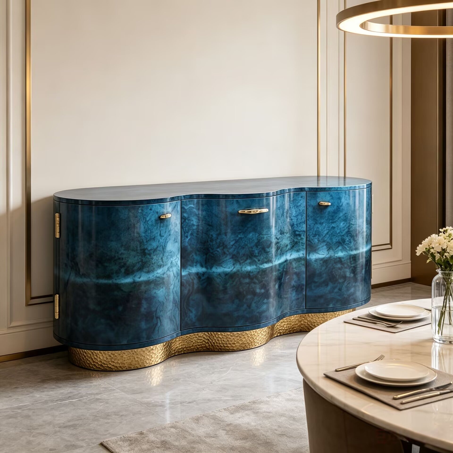 Yvonne Villa Living Room Designer Metal Luxury Solid Wood Sideboard